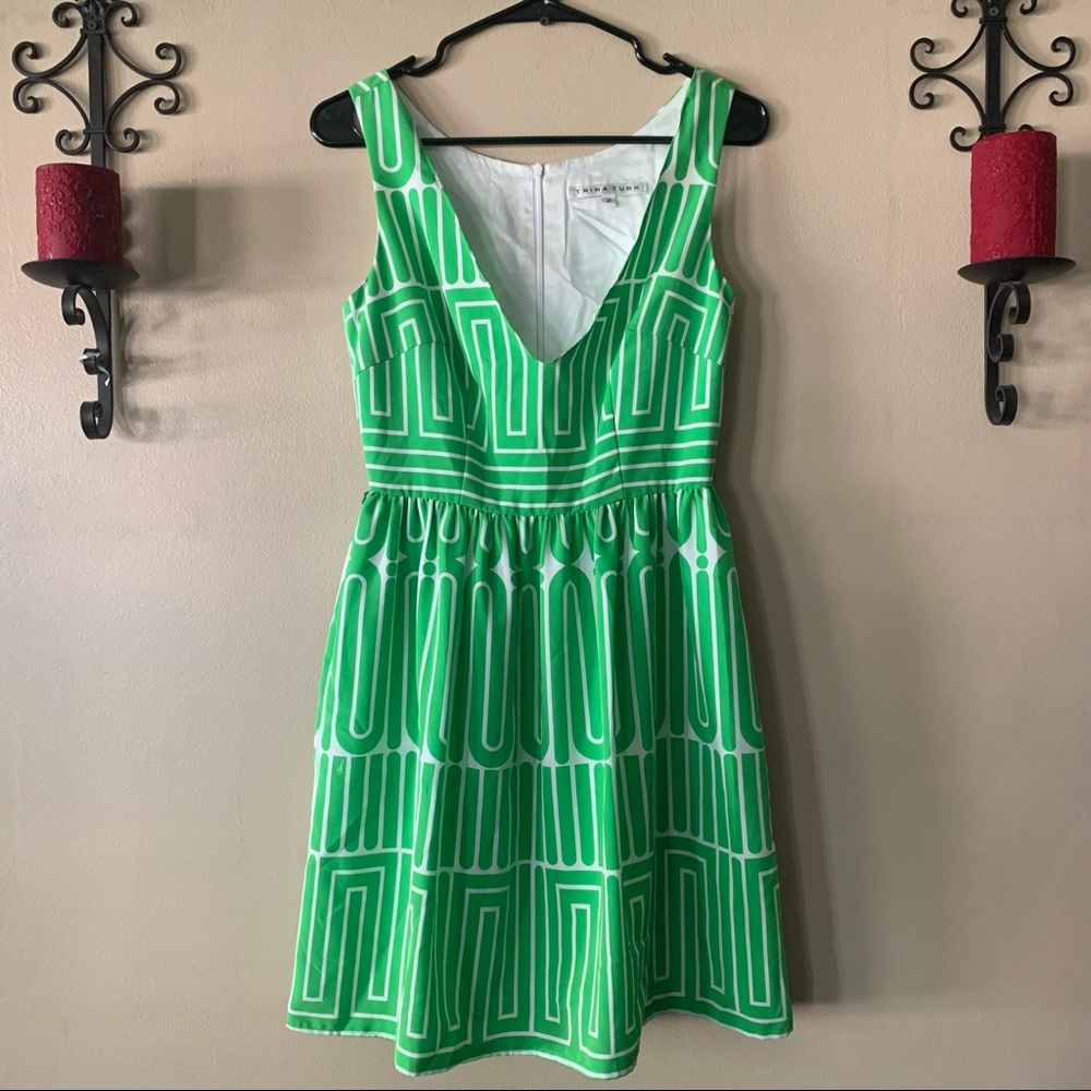 Unique Trina Turk Green and White Striped Dress Size 2